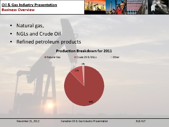 Oil & Gas Industry Presentation Business Overview • Natural gas, • NGLs and Crude