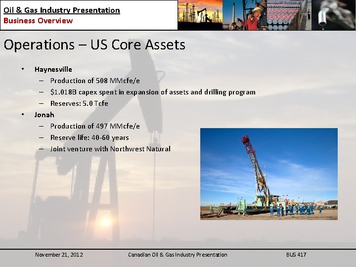 Oil & Gas Industry Presentation Business Overview Operations – US Core Assets • •