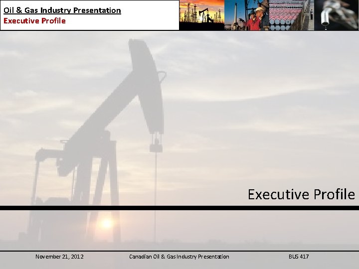 Oil & Gas Industry Presentation Executive Profile November 21, 2012 Canadian Oil & Gas