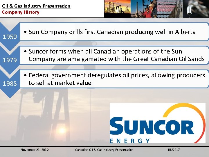 Oil & Gas Industry Presentation Company History 1950 • Sun Company drills first Canadian