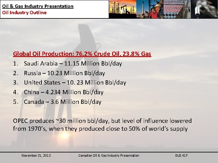 Oil & Gas Industry Presentation Oil Industry Outline Global Oil Production: 76. 2% Crude