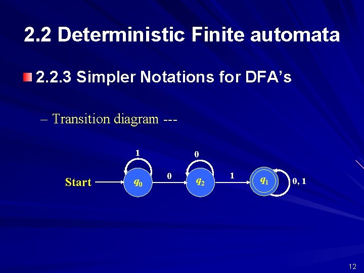 2. 2 Deterministic Finite automata 2. 2. 3 Simpler Notations for DFA’s – Transition