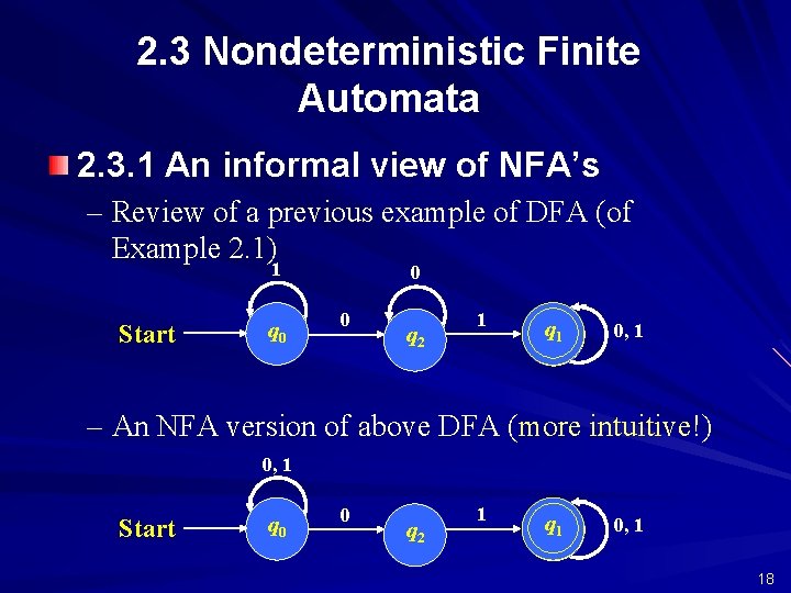 2. 3 Nondeterministic Finite Automata 2. 3. 1 An informal view of NFA’s –