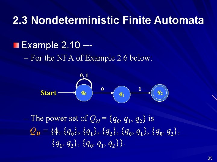 2. 3 Nondeterministic Finite Automata Example 2. 10 --– For the NFA of Example