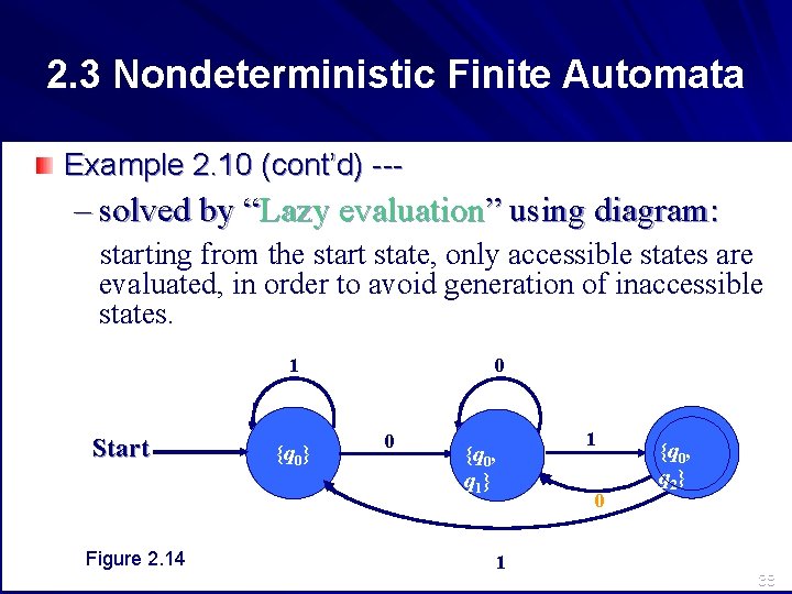 2. 3 Nondeterministic Finite Automata Example 2. 10 (cont’d) --- – solved by “Lazy