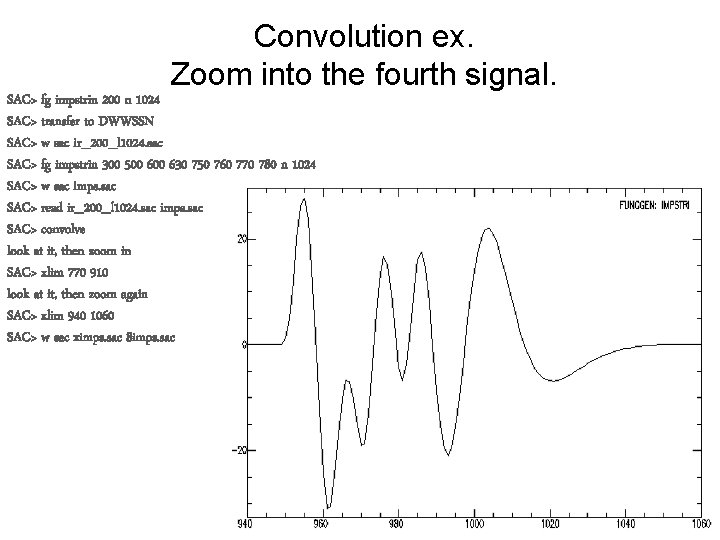 Convolution ex. Zoom into the fourth signal. SAC> fg impstrin 200 n 1024 SAC>
