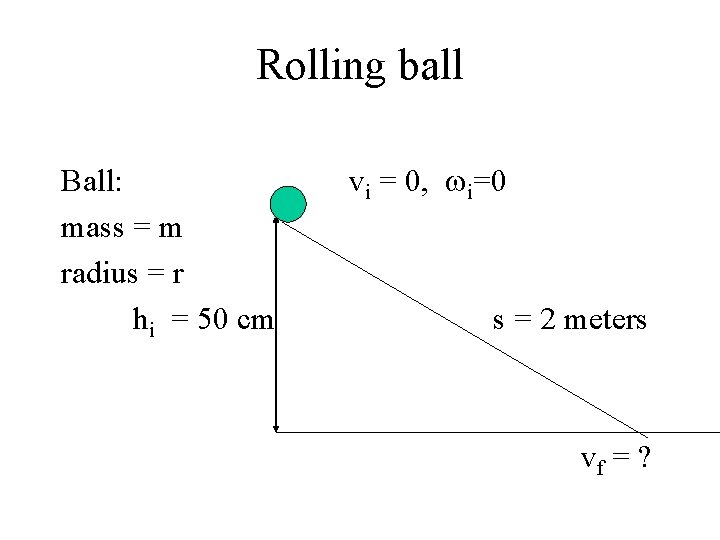 Rolling ball Ball: mass = m radius = r hi = 50 cm vi Rolling ball Ball: mass = m radius = r hi = 50 cm vi