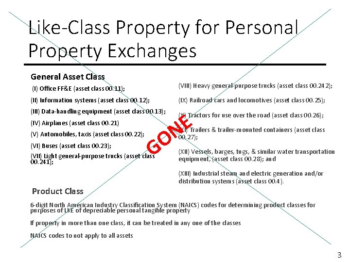 Like-Class Property for Personal Property Exchanges General Asset Class (I) Office FF&E (asset class