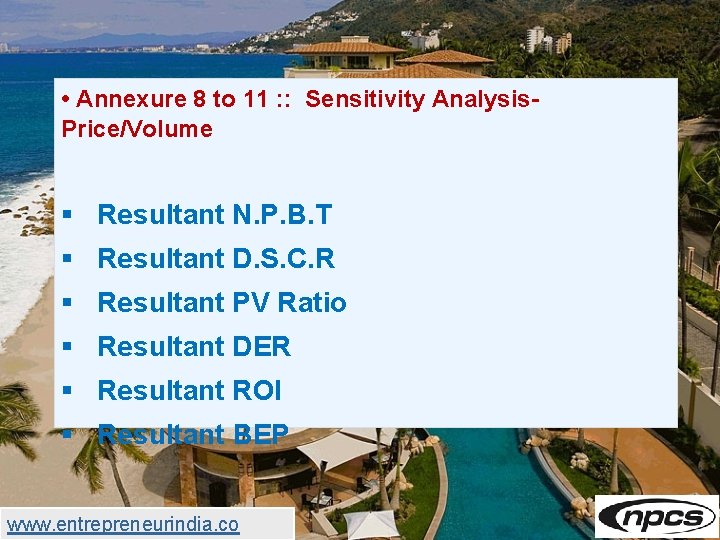  • Annexure 8 to 11 : : Sensitivity Analysis. Price/Volume § Resultant N.