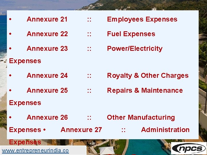  • Annexure 21 : : Employees Expenses • Annexure 22 : : Fuel