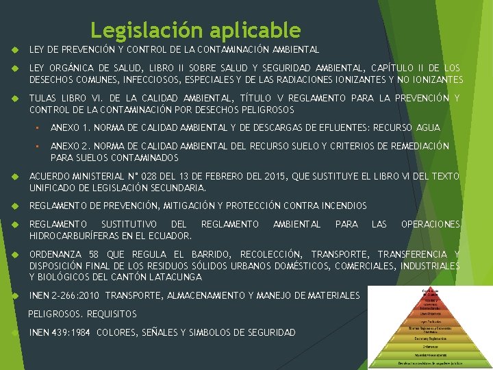 Legislación aplicable LEY DE PREVENCIÓN Y CONTROL DE LA CONTAMINACIÓN AMBIENTAL LEY ORGÁNICA DE