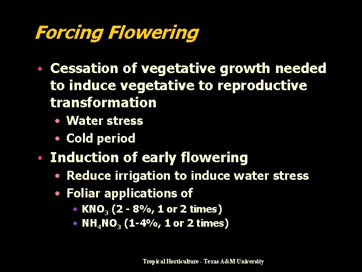 Forcing Flowering w Cessation of vegetative growth needed to induce vegetative to reproductive transformation