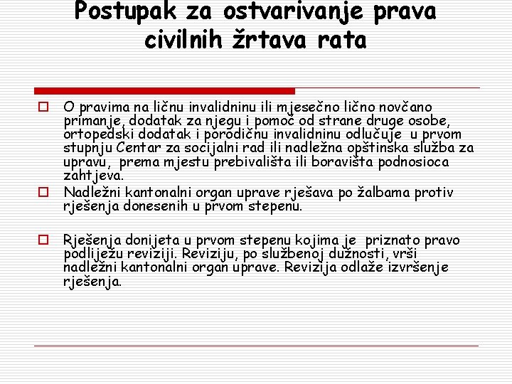 Postupak za ostvarivanje prava civilnih žrtava rata o O pravima na ličnu invalidninu ili