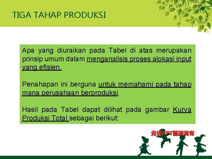 TIGA TAHAP PRODUKSI Apa yang diuraikan pada Tabel di atas merupakan prinsip umum dalam