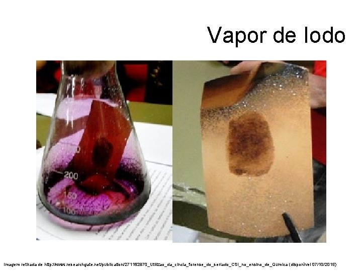 Vapor de Iodo Imagem retirada de http: //www. researchgate. net/publication/271182970_Utilizao_da_cincia_forense_do_seriado_CSI_no_ensino_de_Qumica (disponível 07/10/2015) 