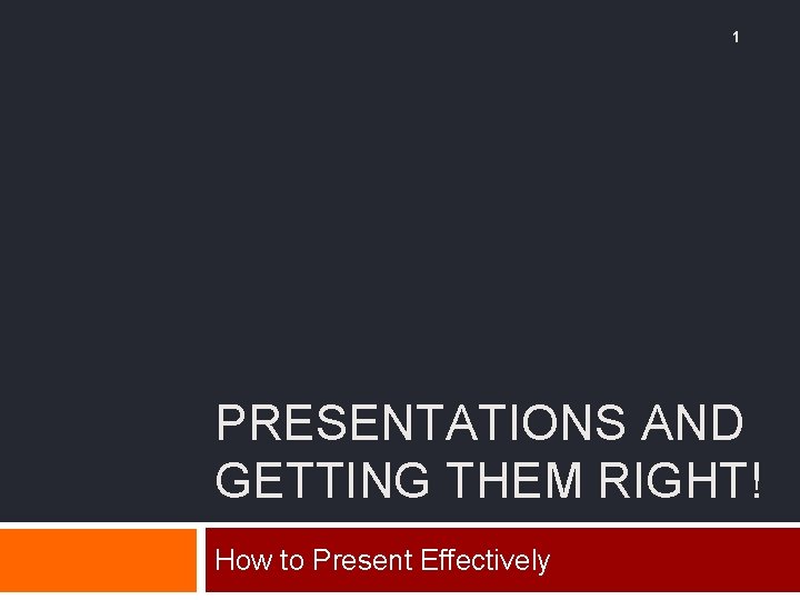 1 PRESENTATIONS AND GETTING THEM RIGHT How to