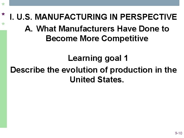 * * I. U. S. MANUFACTURING IN PERSPECTIVE * A. What Manufacturers Have Done