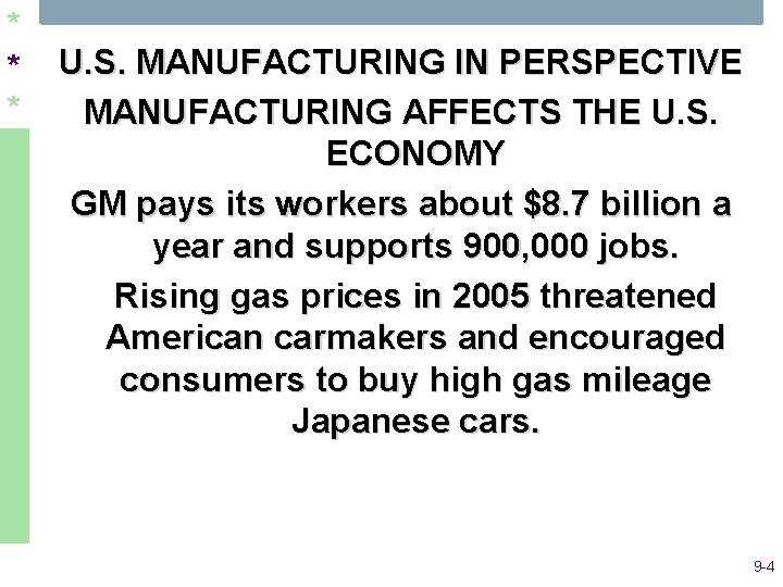 * * * U. S. MANUFACTURING IN PERSPECTIVE MANUFACTURING AFFECTS THE U. S. ECONOMY