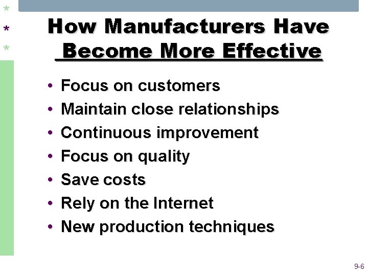 * * * How Manufacturers Have Become More Effective • • Focus on customers