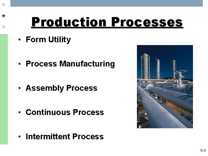 * * * Production Processes • Form Utility • Process Manufacturing • Assembly Process