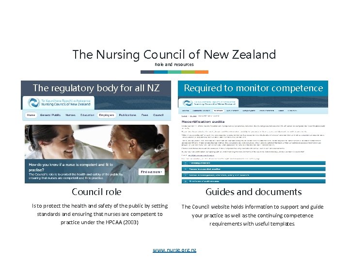 The Nursing Council of New Zealand Role and resources The regulatory body for all