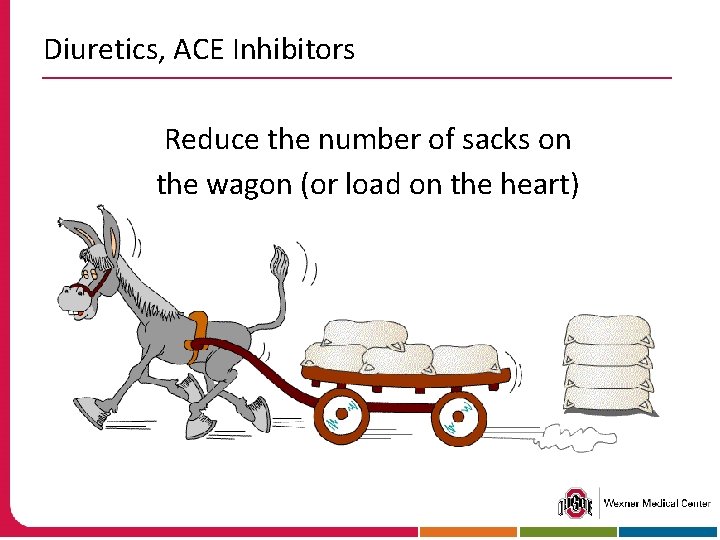 Diuretics, ACE Inhibitors Reduce the number of sacks on the wagon (or load on