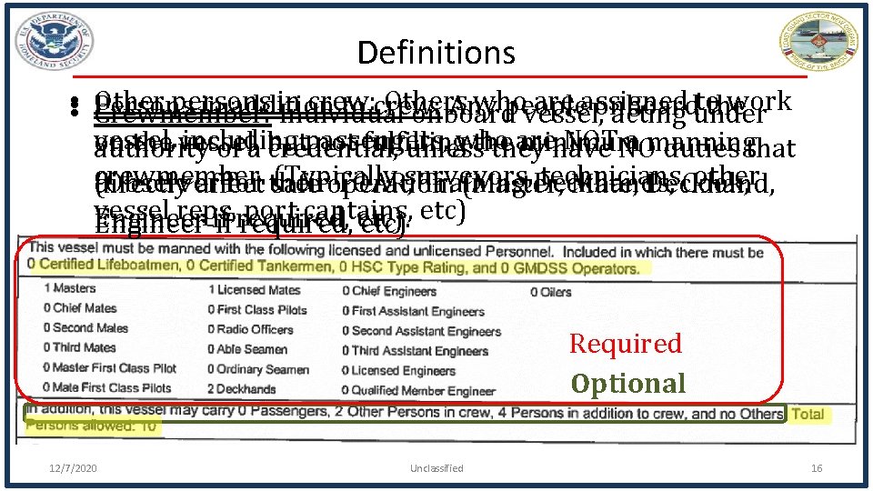 Definitions • • Persons Other persons in crew: Others who are assigned tothe work