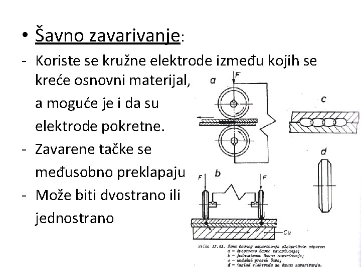  • Šavno zavarivanje: - Koriste se kružne elektrode između kojih se kreće osnovni