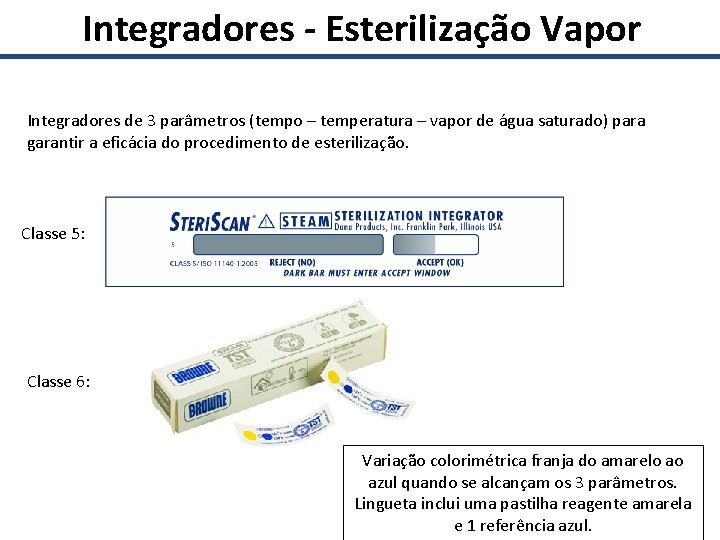  Integradores - Esterilização Vapor Integradores de 3 parâmetros (tempo – temperatura – vapor