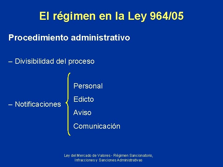 El régimen en la Ley 964/05 Procedimiento administrativo – Divisibilidad del proceso Personal –