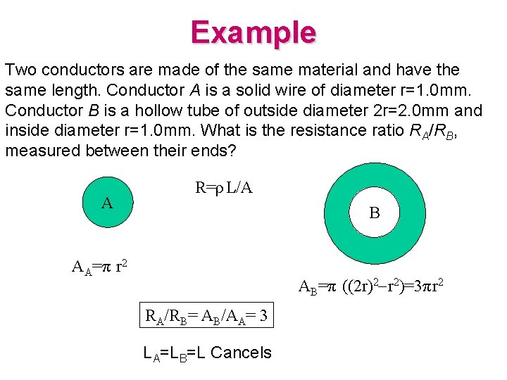 Example Two conductors are made of the same material and have the same length.