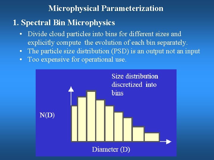 Microphysical Parameterization 1. Spectral Bin Microphysics • Divide cloud particles into bins for different