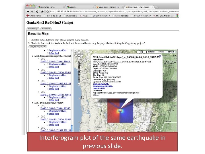 Interferogram plot of the same earthquake in previous slide. 