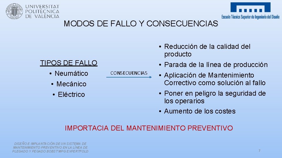 MODOS DE FALLO Y CONSECUENCIAS TIPOS DE FALLO • Neumático • Mecánico • Eléctrico