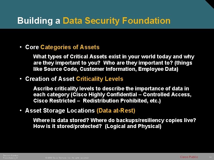 Building a Data Security Foundation • Core Categories of Assets What types of Critical