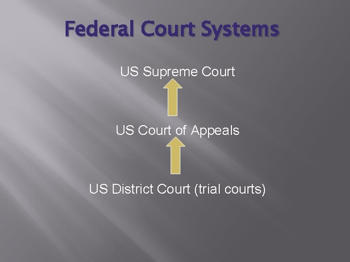 Federal Court Systems US Supreme Court US Court of Appeals US District Court (trial