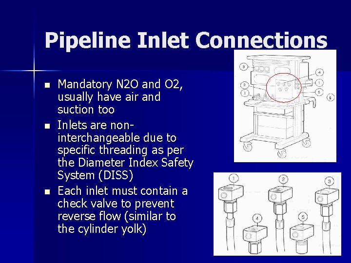 Pipeline Inlet Connections n n n Mandatory N 2 O and O 2, usually