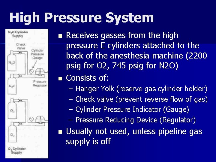 High Pressure System n n Receives gasses from the high pressure E cylinders attached