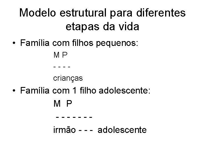 Modelo estrutural para diferentes etapas da vida • Família com filhos pequenos: MP ---crianças