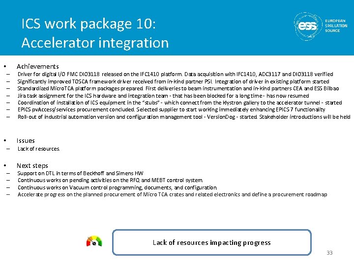 ICS work package 10: Accelerator integration • – – – – • – –