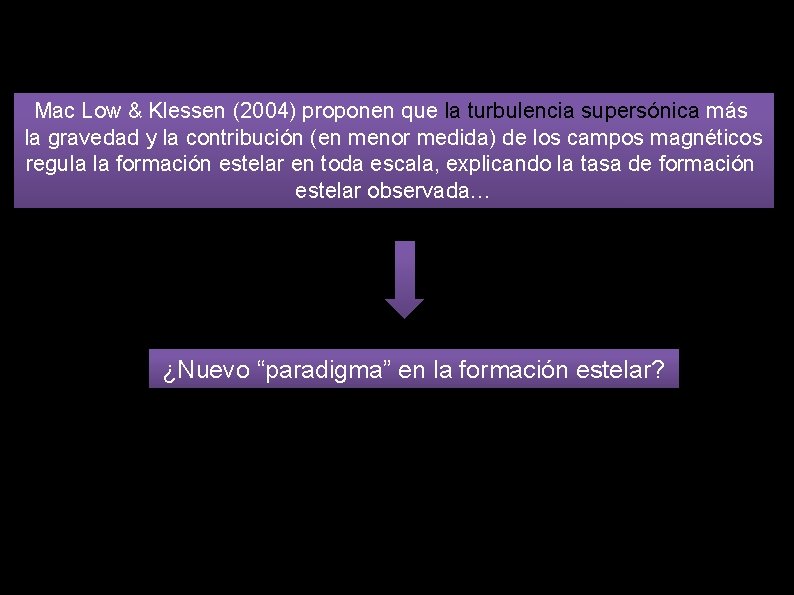 Mac Low & Klessen (2004) proponen que la turbulencia supersónica más la gravedad y