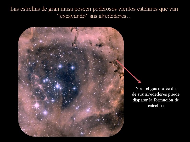 Las estrellas de gran masa poseen poderosos vientos estelares que van “excavando” sus alrededores…