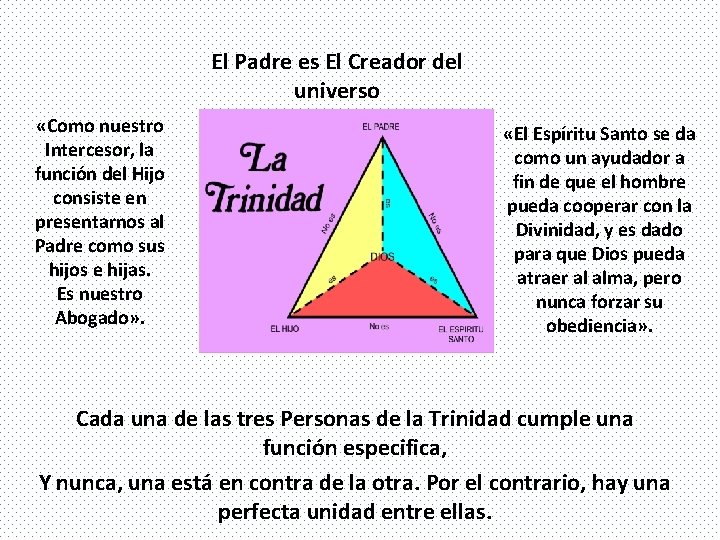 El Padre es El Creador del universo «Como nuestro Intercesor, la función del Hijo