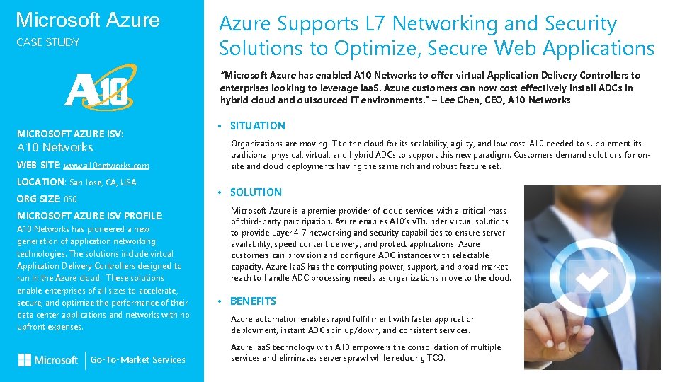 Microsoft Azure CASE STUDY Azure Supports L 7 Networking and Security Solutions to Optimize,