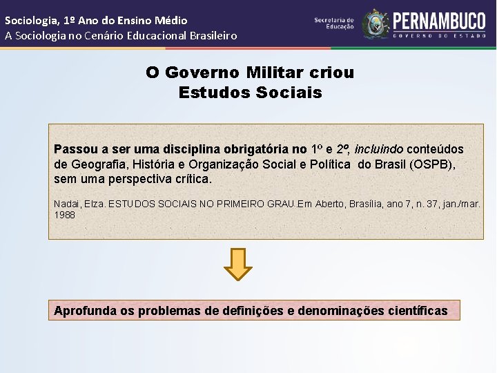 Sociologia, 1º Ano do Ensino Médio A Sociologia no Cenário Educacional Brasileiro O Governo