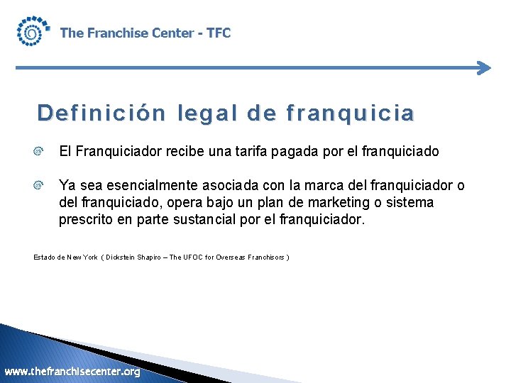 Definición legal de franquicia El Franquiciador recibe una tarifa pagada por el franquiciado Ya