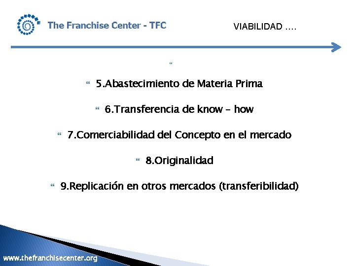 VIABILIDAD …. 5. Abastecimiento de Materia Prima 6. Transferencia de know – how 7.