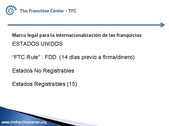 Marco legal para la internacionalización de las franquicias ESTADOS UNIDOS “FTC Rule” : FDD