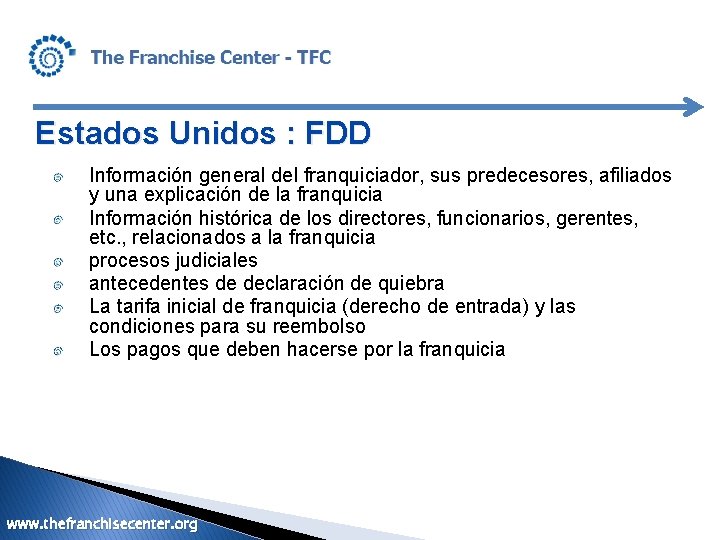 Estados Unidos : FDD Información general del franquiciador, sus predecesores, afiliados y una explicación