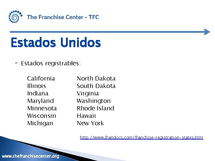 Estados Unidos Estados registrables: California Illinois Indiana Maryland Minnesota Wisconsin Michigan North Dakota South